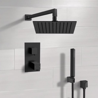 Shower Faucet Matte Black Thermostatic Shower System with Handheld, Rain Shower Head, Shower Faucet Set Remer SFH37